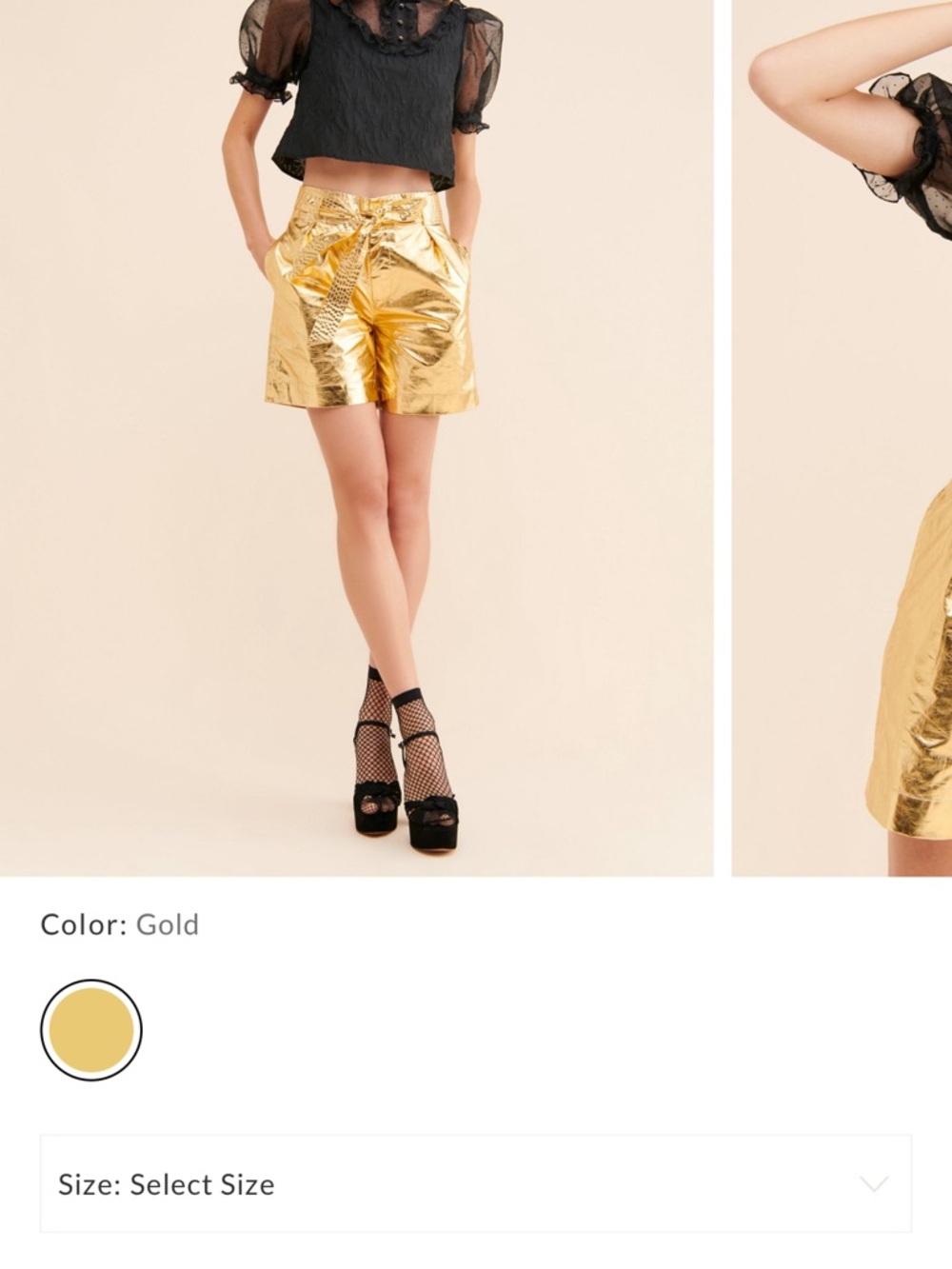 Gold High-Waist Metallic Bermuda Shorts